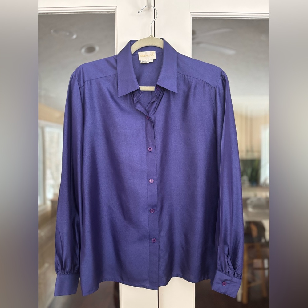 Deep Navy Blue Silk Blouse-Vtg